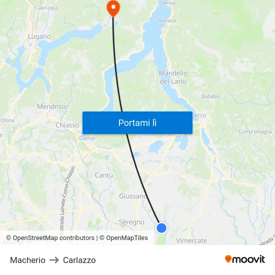 Macherio to Carlazzo map
