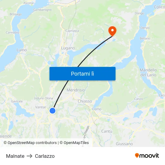 Malnate to Carlazzo map