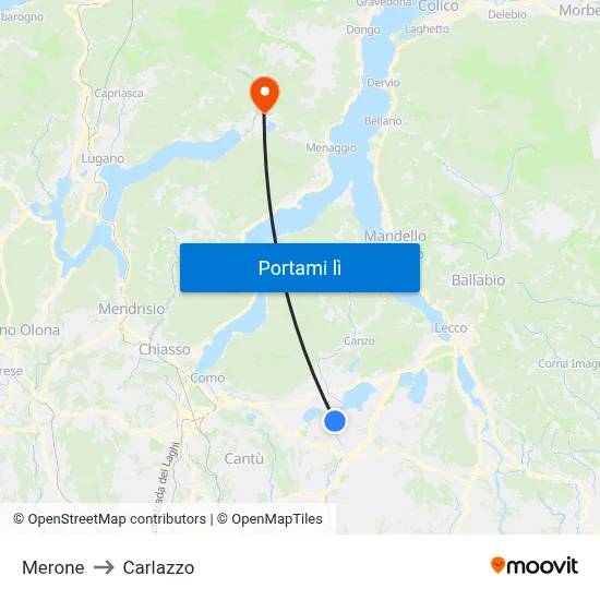 Merone to Carlazzo map