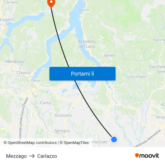 Mezzago to Carlazzo map