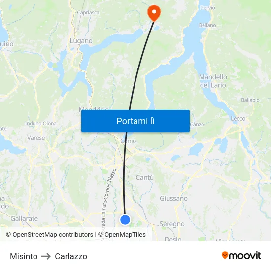 Misinto to Carlazzo map