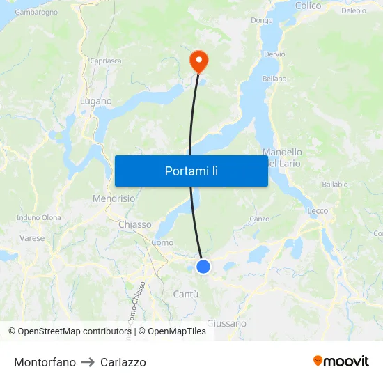 Montorfano to Carlazzo map