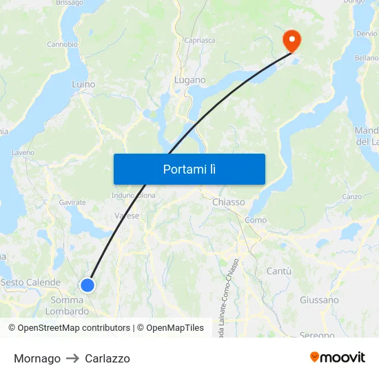 Mornago to Carlazzo map