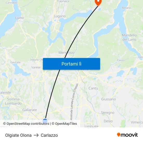 Olgiate Olona to Carlazzo map