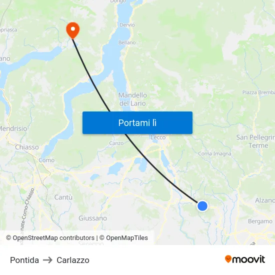 Pontida to Carlazzo map