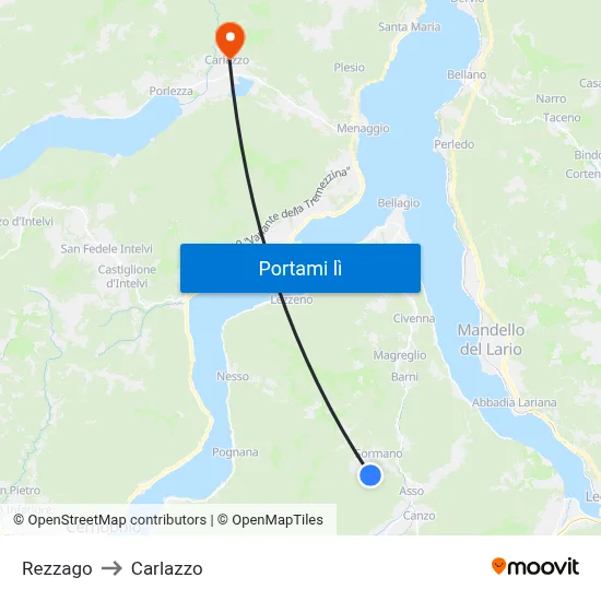 Rezzago to Carlazzo map