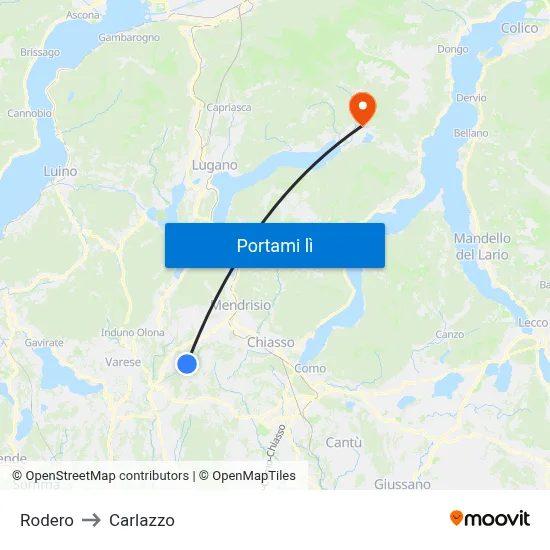 Rodero to Carlazzo map