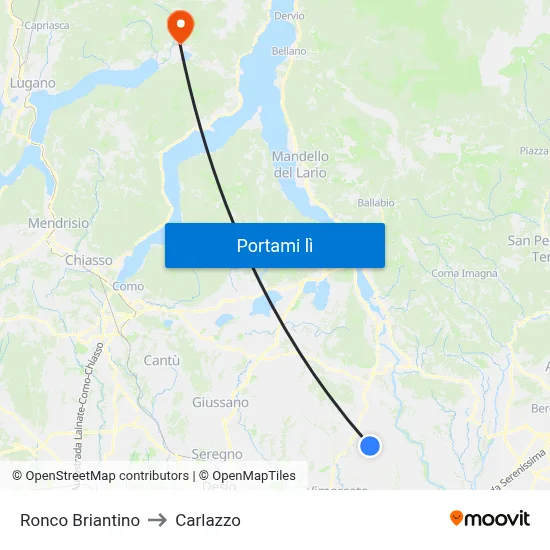 Ronco Briantino to Carlazzo map