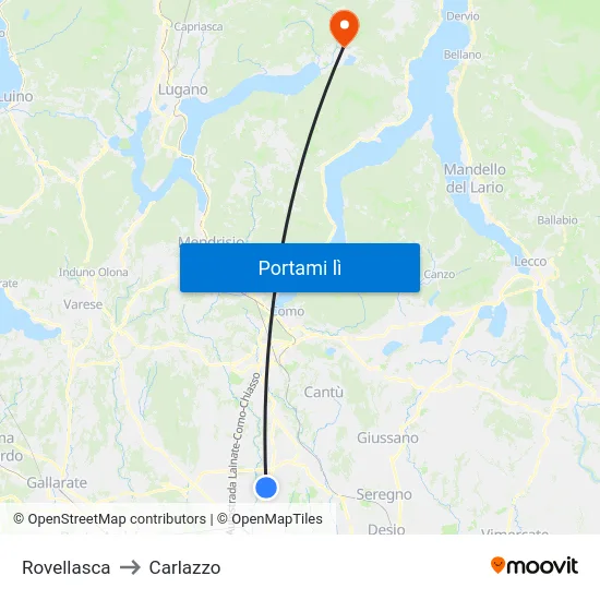 Rovellasca to Carlazzo map