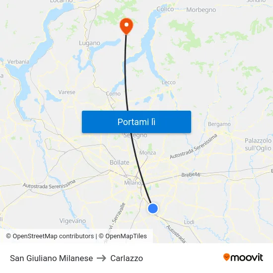 San Giuliano Milanese to Carlazzo map