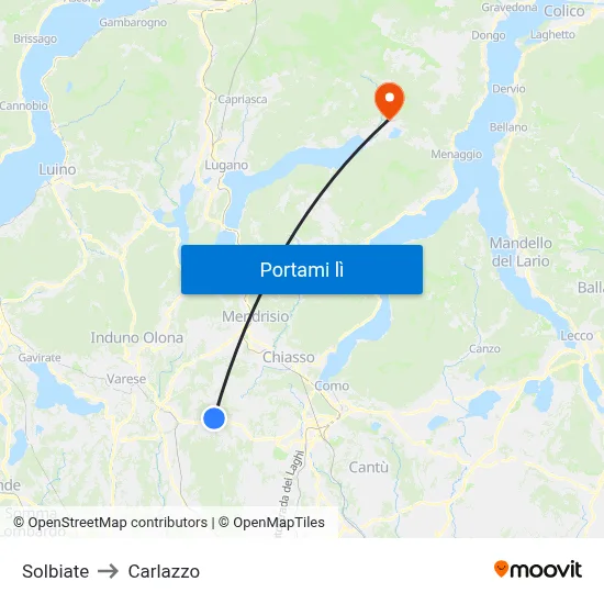 Solbiate to Carlazzo map