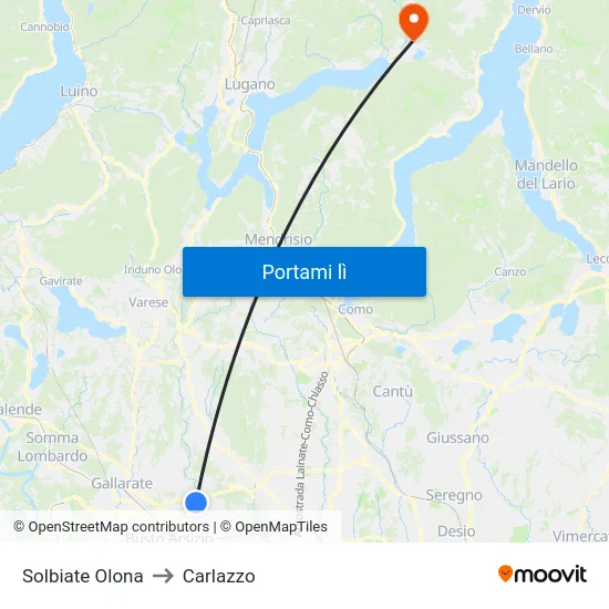 Solbiate Olona to Carlazzo map