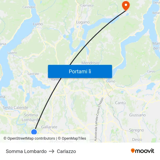 Somma Lombardo to Carlazzo map