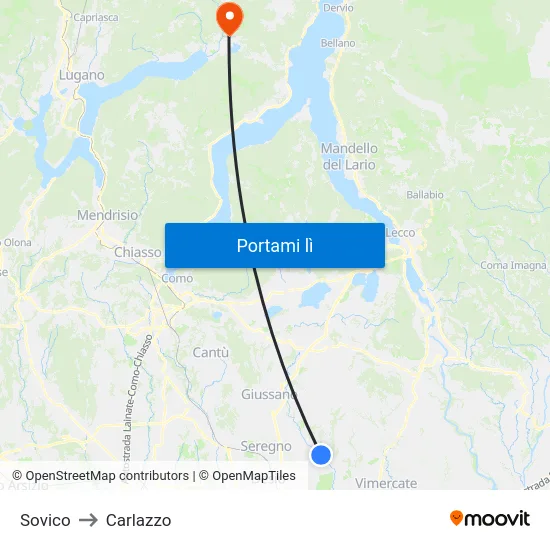 Sovico to Carlazzo map