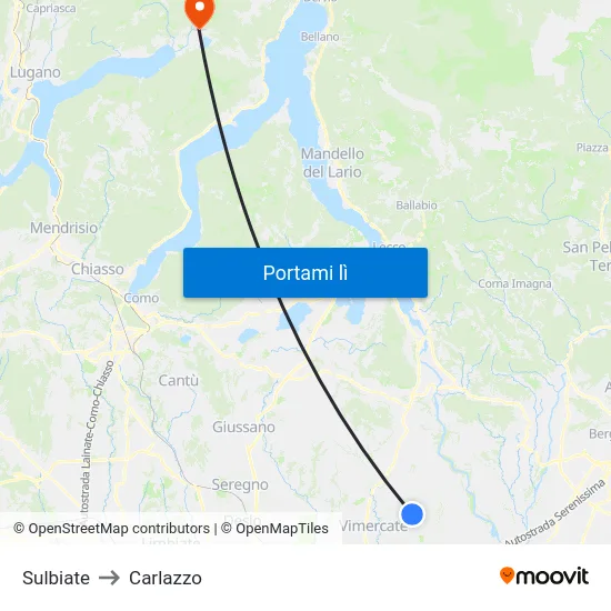 Sulbiate to Carlazzo map