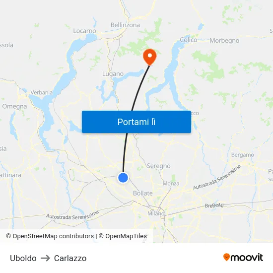 Uboldo to Carlazzo map