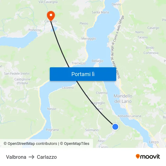Valbrona to Carlazzo map