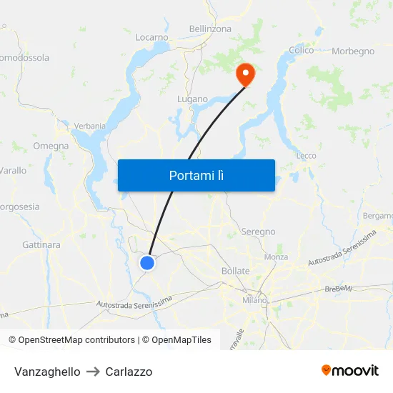 Vanzaghello to Carlazzo map