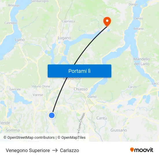 Venegono Superiore to Carlazzo map