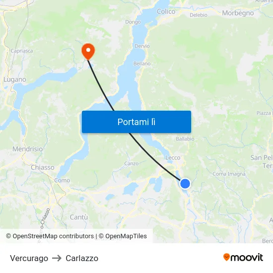 Vercurago to Carlazzo map