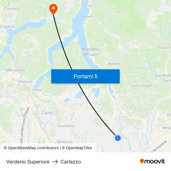 Verderio Superiore to Carlazzo map
