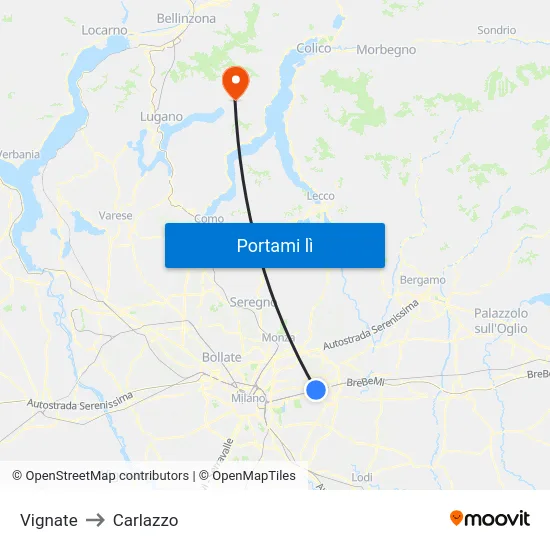 Vignate to Carlazzo map