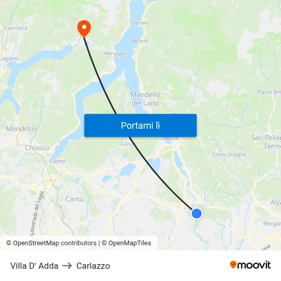 Villa D' Adda to Carlazzo map