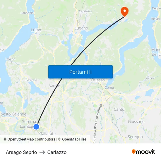 Arsago Seprio to Carlazzo map