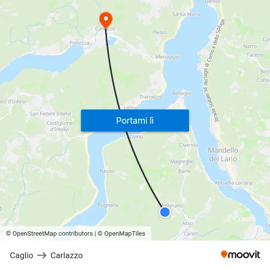 Caglio to Carlazzo map