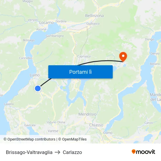 Brissago-Valtravaglia to Carlazzo map