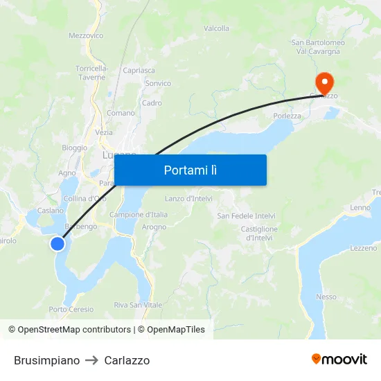 Brusimpiano to Carlazzo map