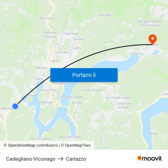 Cadegliano-Viconago to Carlazzo map