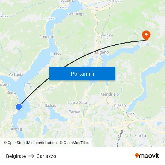 Belgirate to Carlazzo map