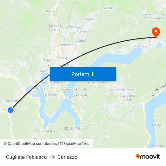 Cugliate-Fabiasco to Carlazzo map