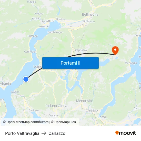 Porto Valtravaglia to Carlazzo map