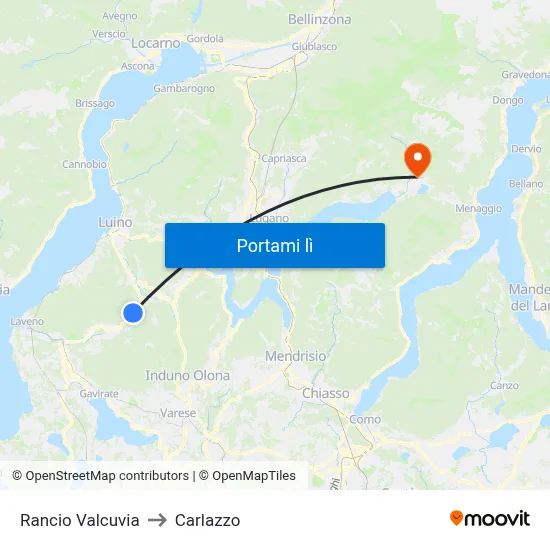Rancio Valcuvia to Carlazzo map