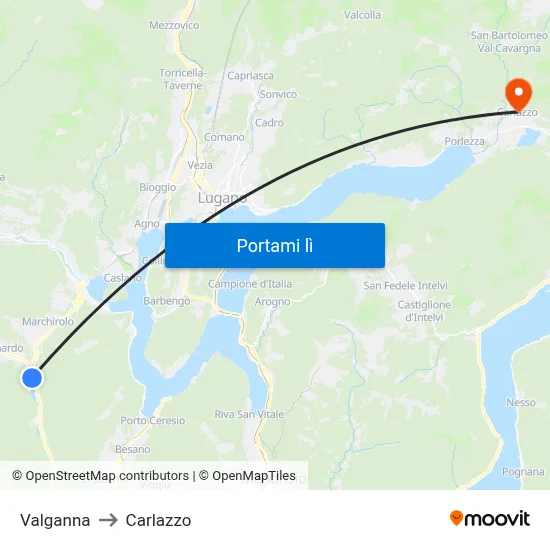Valganna to Carlazzo map