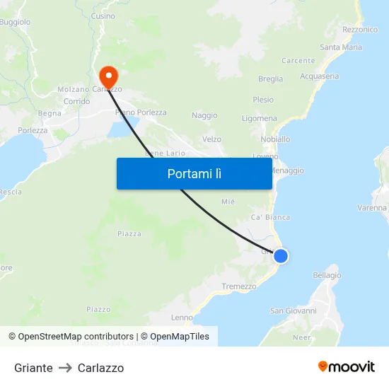 Griante to Carlazzo map