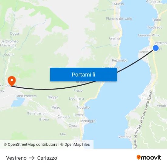 Vestreno to Carlazzo map