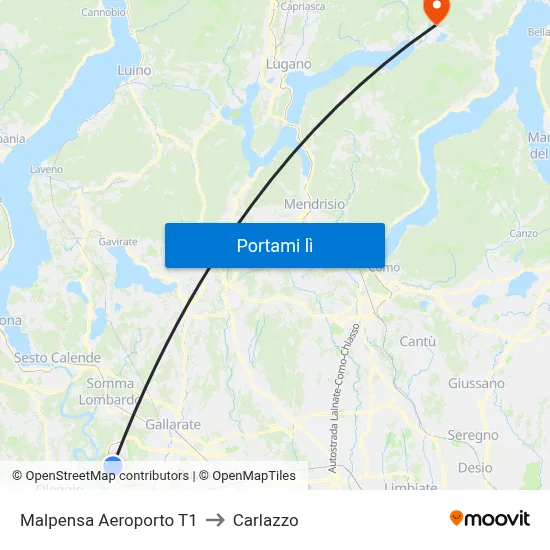 Malpensa Aeroporto T1 to Carlazzo map