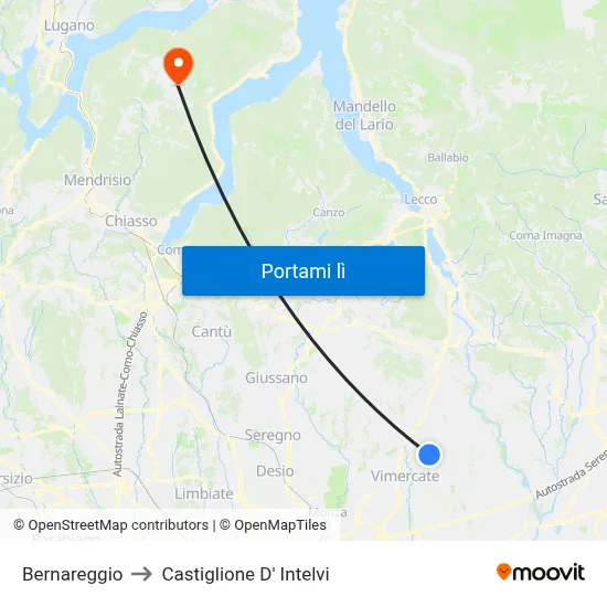 Bernareggio to Castiglione D' Intelvi map