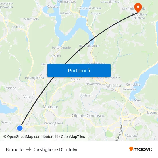 Brunello to Castiglione D' Intelvi map
