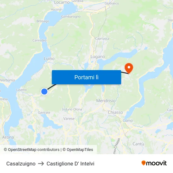 Casalzuigno to Castiglione D' Intelvi map