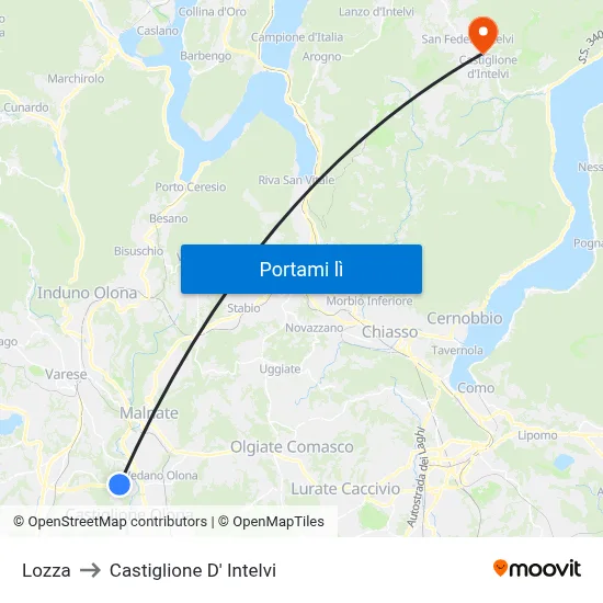 Lozza to Castiglione D' Intelvi map