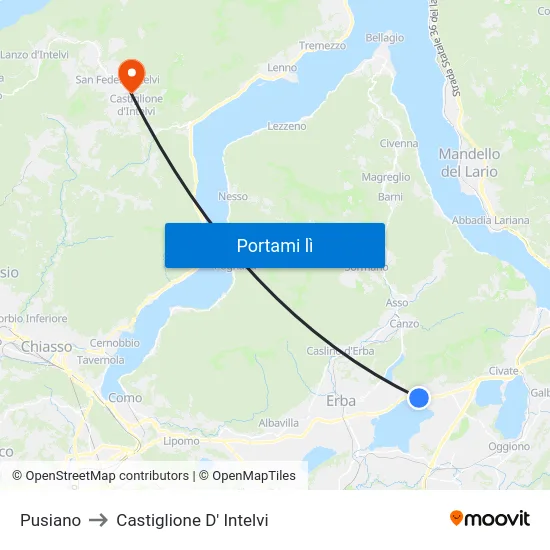 Pusiano to Castiglione D' Intelvi map