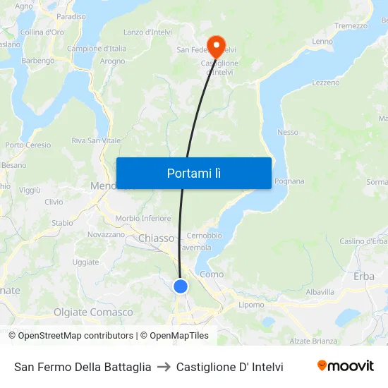 San Fermo Della Battaglia to Castiglione D' Intelvi map