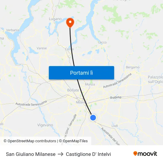 San Giuliano Milanese to Castiglione D' Intelvi map
