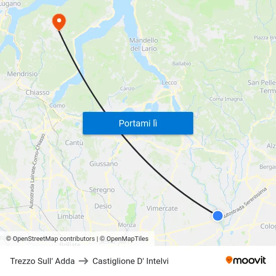 Trezzo Sull' Adda to Castiglione D' Intelvi map