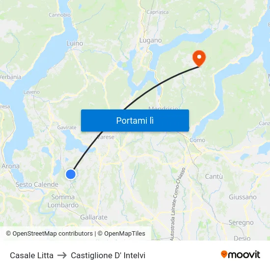 Casale Litta to Castiglione D' Intelvi map