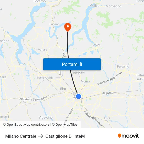 Milano Centrale to Castiglione D' Intelvi map